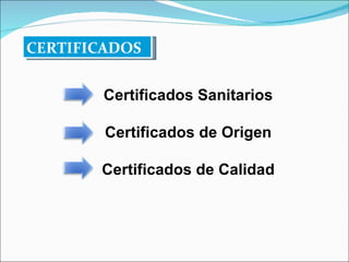 CERTIFICADOS


        Certificados Sanitarios

        Certificados de Origen

       Certificados de Calidad
 