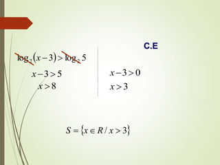  5log3log 22 x
53x
8x
03x
C.E
3x
 3/  xRxS
 