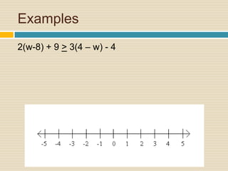 Examples2(w-8) + 9 > 3(4 – w) - 4
