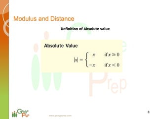 Definition of Absolute value
8
www.georgeprep.com
Modulus and Distance
 