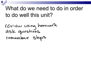 What do we need to do in order
to do well this unit?