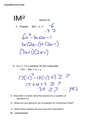 Inequalities test review | PDF