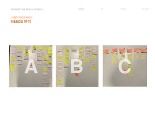 A B C
INTERACTIVE MIDEA DESIGN Ⅰ
사용자 RESEARCH
NEEDS 분석
RESEARCH IDEA PERSONA TASK MODEL
 