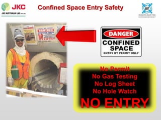 Confined Space Entry Safety
No Permit
No Gas Testing
No Log Sheet
No Hole Watch
NO ENTRY
 
