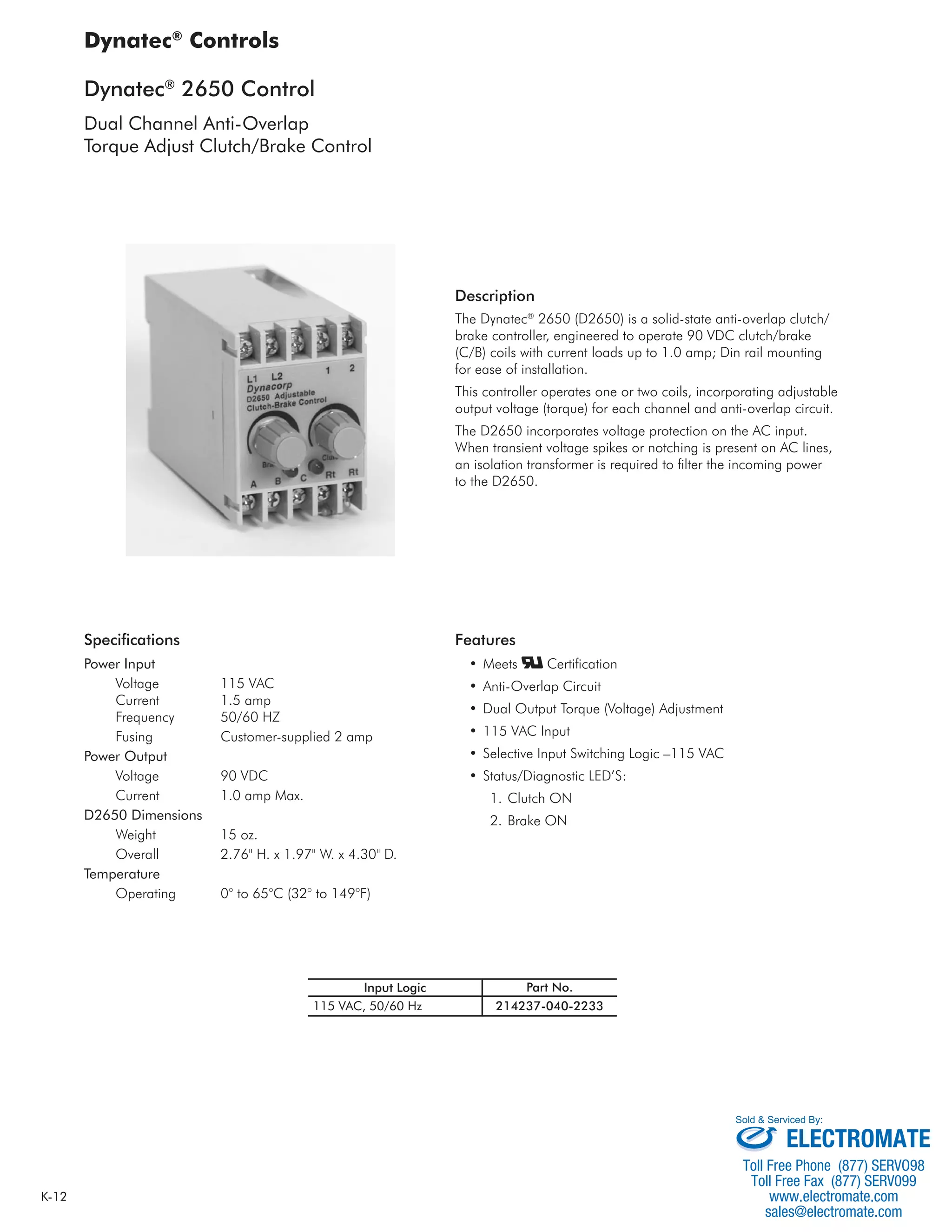 Inertia dynamics controls_d2650_specsheet | PDF