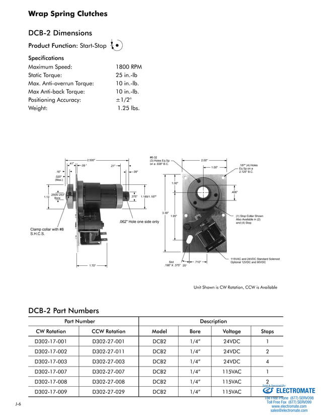 JDCB2 Wrap Spring Clutches Product Specs and Part Numbers PDF