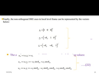 ...
(21)
 The accelerometers on the IMU axes sense the following values:
. .. ..(22)
01/27/15 31
 