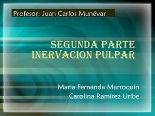 Profesor: Juan Carlos Munévar



        SEGUNDA PARTE
     INERVACION PULPAR

             Maria Fernanda Marroquín
                Carolina Ramírez Uribe
 