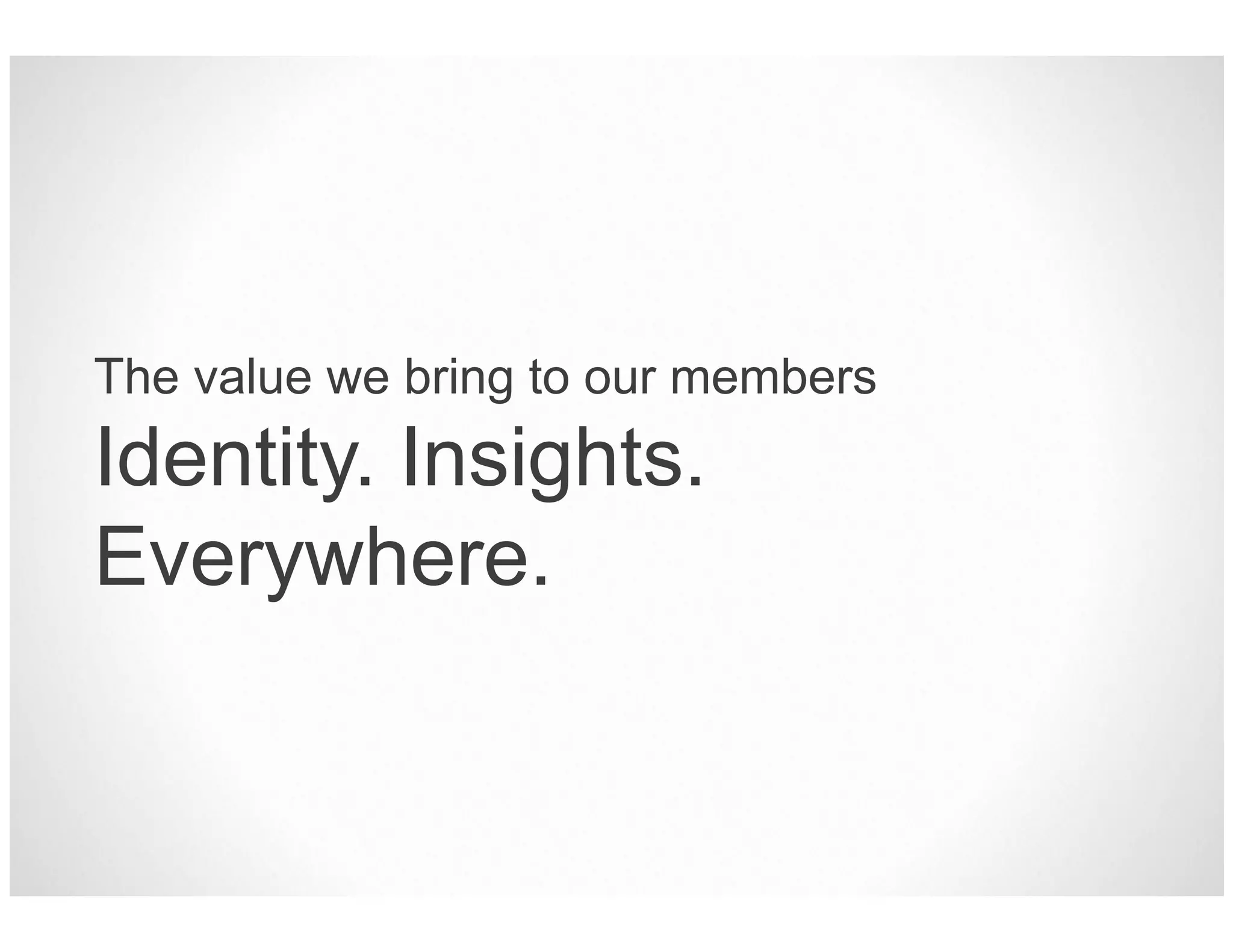 The value we bring to our members
Identity. Insights. Everywhere.
 