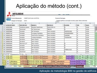 9. Exportação da folha de cálculo COBie - Handover
Aplicação do método (cont.)
15
Aplicação da metodologia BIM na gestão de edifícios
Folha de trabalho Contact do COBieFolha de trabalho Facility do COBieFolha de trabalho Floor do COBieFolha de trabalho Space do COBieFolha de trabalho Zone do COBieFolha de trabalho Type do COBieFolha de trabalho Component do COBieFolha de trabalho System do COBieFolha de trabalho Document do COBie
 