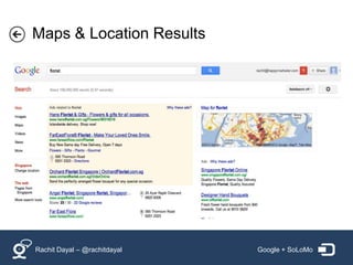 Maps & Location Results




Rachit Dayal – @rachitdayal   Google + SoLoMo
 