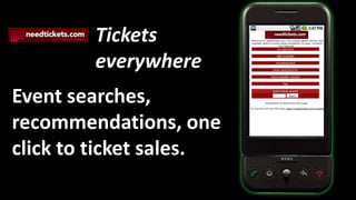 TicketseverywhereEventsearches, recommendations, oneclick to ticketsales.