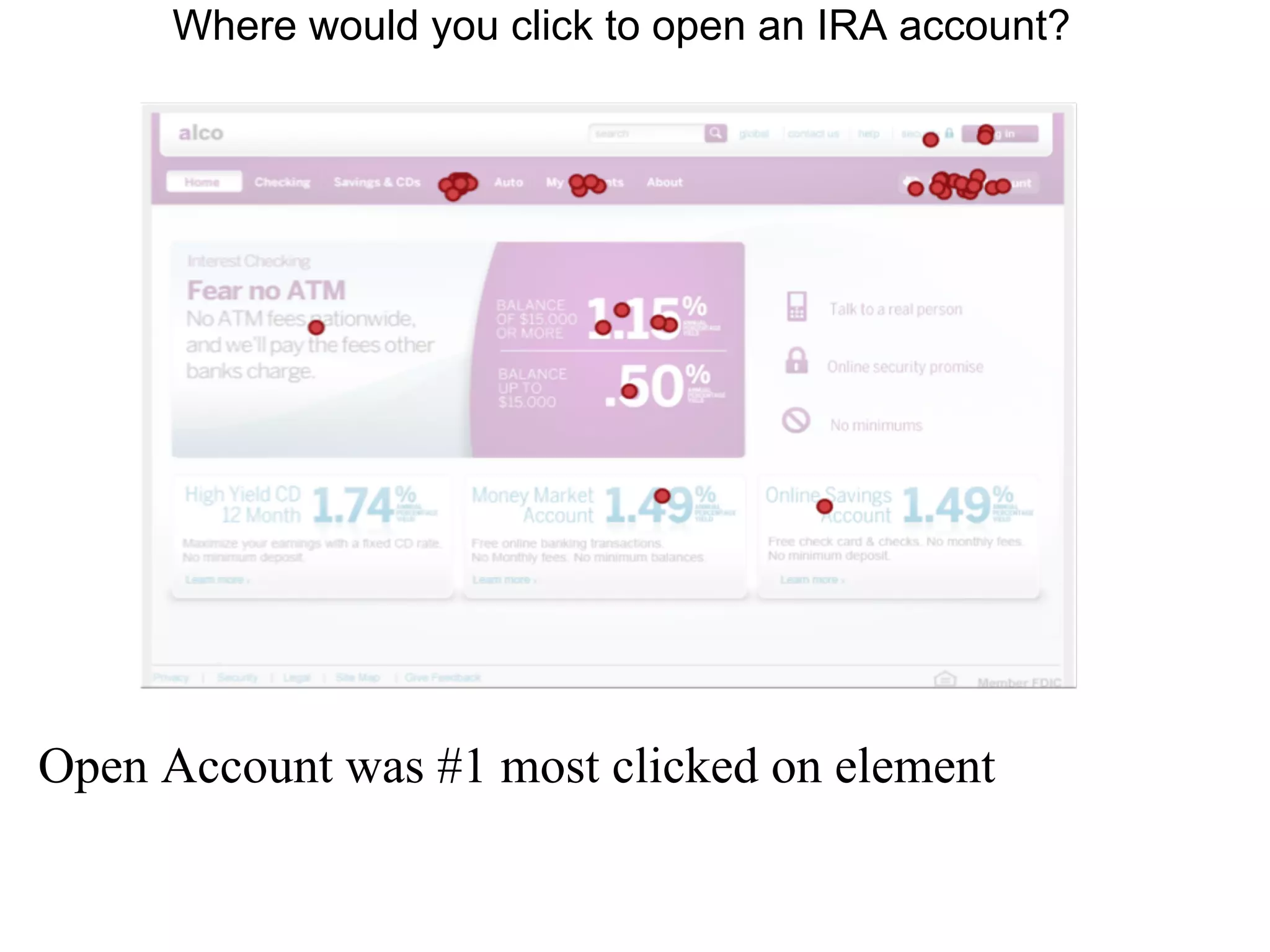 Where would you click to open an IRA account?




Open Account was #1 most clicked on element
 