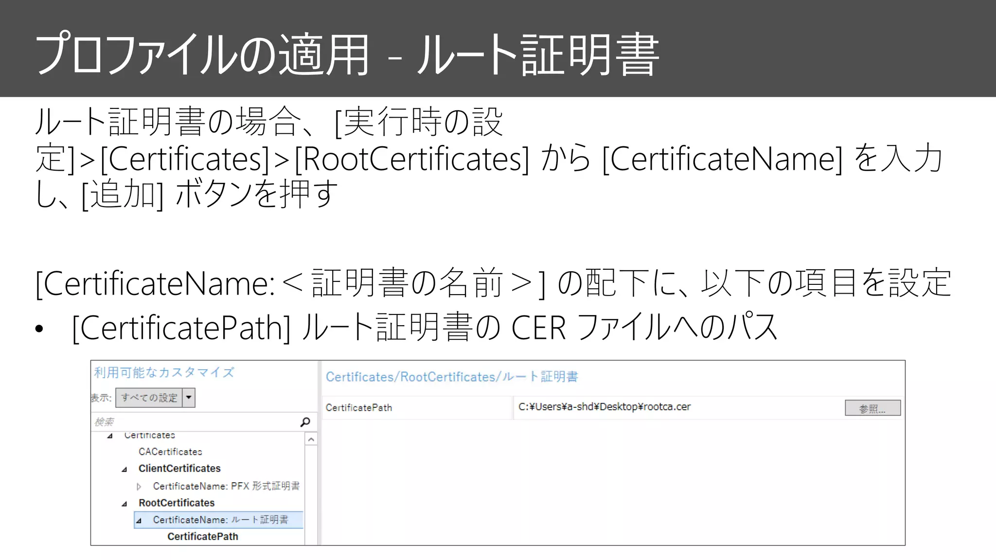 プロファイルの適用 - ルート証明書
 