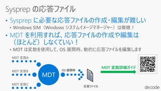 MDT
MDT 変数A
MDT 変数B
MDT 変数C
応答ファイル
MDT 変数詳細ガイド
OS 展開時
 