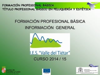 FORMACIÓN PROFESIONAL BÁSICA
TÍTULO PROFESIONAL BÁSICO EN PELUQUERÍA Y ESTÉTICA
FORMACIÓN PROFESIONAL BÁSICA
INFORMACIÓN GENERAL
CURSO 2014 / 15
 