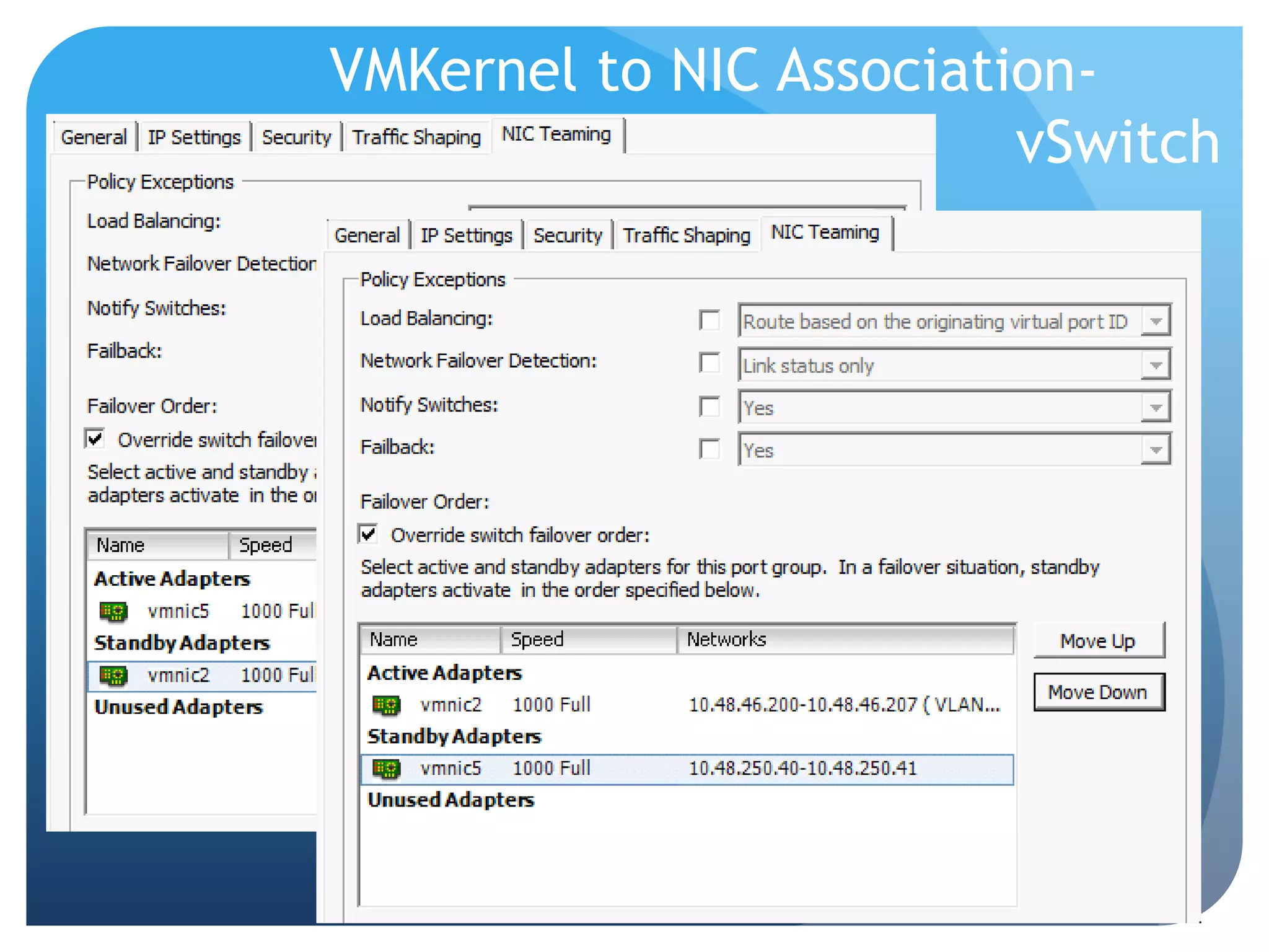 VMKernel to NIC Association- vSwitch 