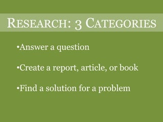 Research: 3 CategoriesAnswer a question