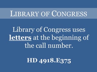 Library of CongressLibrary of Congress uses letters at the beginning of the call number.HD 4918.E375