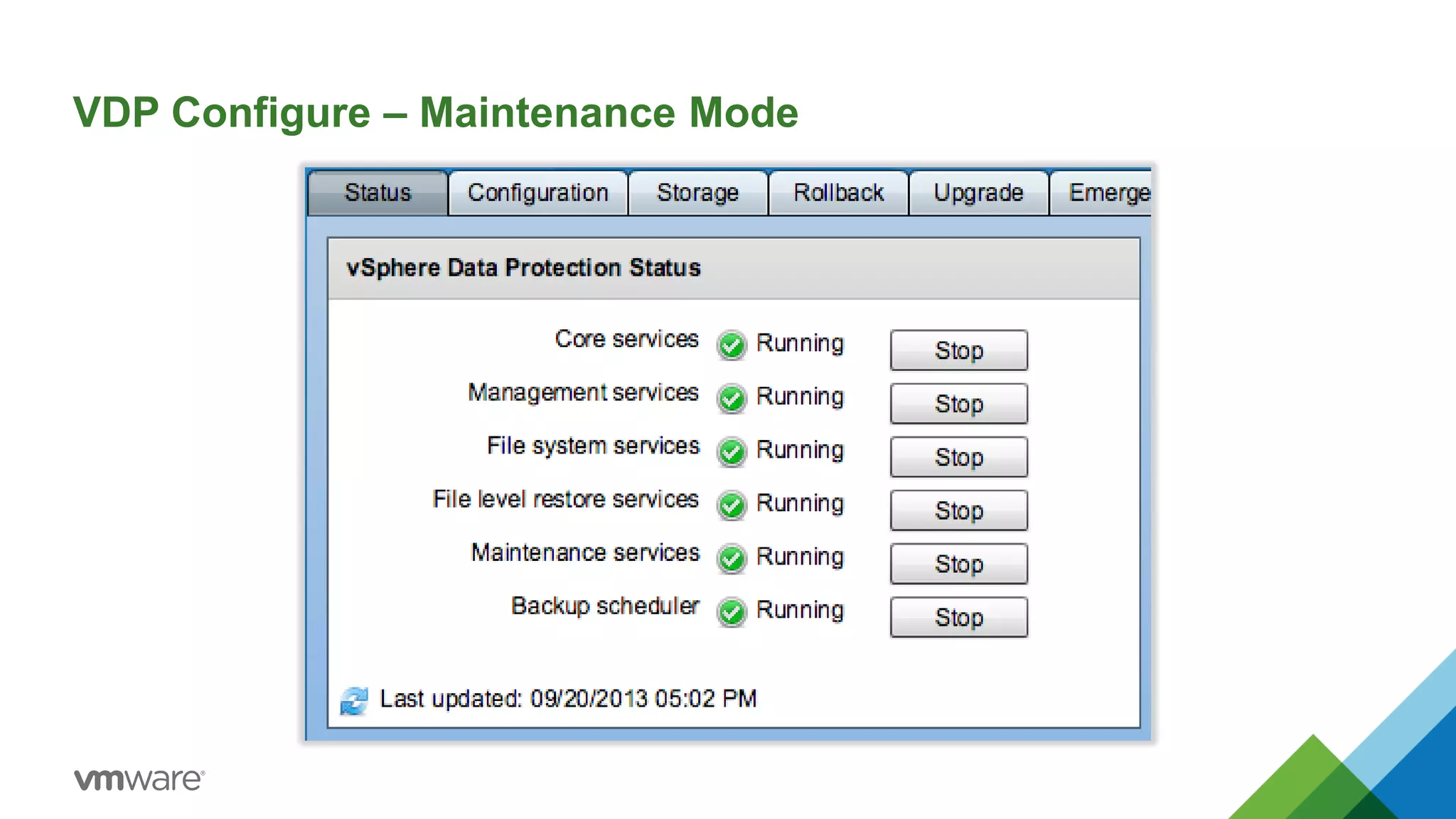 VDP Configure – Maintenance Mode
 