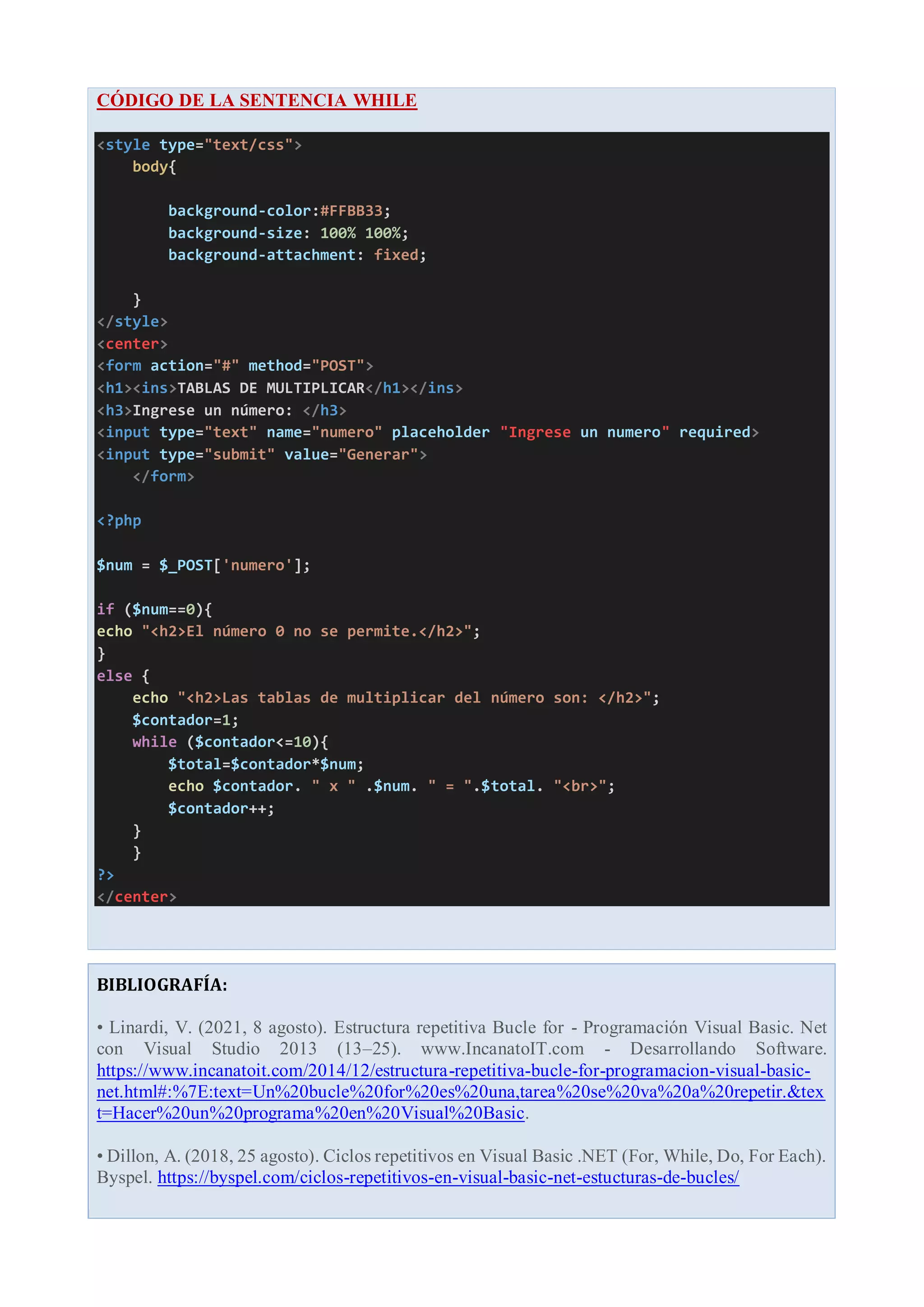 Inf 15 (while y for) tablas de multiplicar PDF