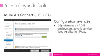 tech.days 2015#mstechdays
L’identité hybride facile
Azure AD Connect (CY15 Q1)
Configuration avancée
• Déploiement de ADFS
deployment avec le service
Web Application Proxy
 