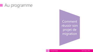 tech.days 2015#mstechdays
Vue
d’ensemble
Evoluer
pour
innover
Comment
réussir son
projet de
migration
 
