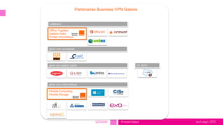tech.days 2015#mstechdaysSESSION
collaborer
Office Together
Galerie Vidéo
Forfait Informatique
gérer mon entreprise
gérer ma relation client
gérer mon informatique
Partenaires Business VPN Galerie
H1 2015
Flexible Computing
Flexible Storage
 