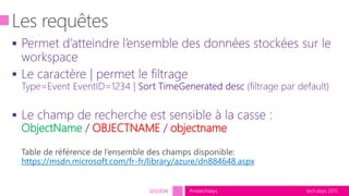 tech.days 2015#mstechdaysSESSION
ObjectName OBJECTNAME objectname
https://msdn.microsoft.com/fr-fr/library/azure/dn884648.aspx
 