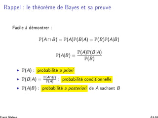 Ê ÔÔ Ð Ð Ø ÓÖ Ñ Ý × Ø × ÔÖ ÙÚ

 Ð ÑÓÒØÖ Ö
P(A ∩ B) = P(A)P(B|A) = P(B)P(A|B)
P(A|B) =
P(A)P(B|A)
P(B)
◮ P(A) ÔÖÓ Ð Ø ÔÖ ÓÖ
◮ P(B|A) = P(A∩B)
P(A) ÔÖÓ Ð Ø 
ÓÒ Ø ÓÒÒ ÐÐ
◮ P(A|B) ÔÖÓ Ð Ø ÔÓ×Ø Ö ÓÖ A × 
 ÒØ B
 