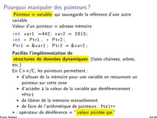 ÈÓÙÖÕÙÓ Ñ Ò ÔÙÐ Ö × ÔÓ ÒØ ÙÖ×
ÈÓ ÒØ ÙÖ Ú Ö Ð ÕÙ × ÙÚ Ö Ð Ö Ö Ò
 ³ÙÒ ÙØÖ
Ú Ö Ð º
Î Ð ÙÖ ³ÙÒ ÔÓ ÒØ ÙÖ Ö ×× Ñ ÑÓ Ö
Ò Ø Ú Ö ½ ¾ Ú Ö ¾ ¾ ¼ ½
Ò Ø ∗ ÈØÖ½ ¸ ∗ È Ø Ö ¾
È Ø Ö ½ ²Ú Ö ½ È Ø Ö ¾ ²Ú Ö ¾

 Ð Ø Ð³ ÑÔÐ Ñ ÒØ Ø ÓÒ
×ØÖÙ
ØÙÖ × ÓÒÒ × ÝÒ Ñ ÕÙ × ´Ð ×Ø × 
 Ò ×¸ Ö Ö ×¸
Ø
ºµ
Ò ··» ¸ Ð × ÔÓ ÒØ ÙÖ× Ô ÖÑ ØØ ÒØ
◮ ³ ÐÐÓÙ Ö Ð Ñ ÑÓ Ö ÔÓÙÖ ÙÒ Ú Ö Ð Ò Ö ØÓÙÖÒ ÒØ ÙÒ
ÔÓ ÒØ ÙÖ ×ÙÖ 
 ØØ ÞÓÒ
◮ ³ 

 Ö Ð Ú Ð ÙÖ Ð Ú Ö Ð Ô Ö Ö Ö Ò
 Ñ ÒØ
¶ÈØÖ½
◮ Ð Ö Ö Ð Ñ ÑÓ Ö Ñ ÒÙ ÐÐ Ñ ÒØ
◮ Ö Ð³ Ö Ø Ñ Ø ÕÙ ÔÓ ÒØ ÙÖ× ÈØÖ½··
¶ ÓÔ Ö Ø ÙÖ Ö Ö Ò
 Ú Ð ÙÖ ÔÓ ÒØ Ô Ö
 