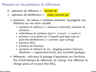 Ê ×ÙÑ ×ÙÖ Ð × ÔÓ ÒØ ÙÖ× Ø Ö Ö Ò
 ×
² ÓÔ Ö Ø ÙÖ Ö Ö Ò
 Ö ××
¶ ÓÔ Ö Ø ÙÖ Ö Ö Ò
 Ú Ð ÙÖ ÔÓ ÒØ Ô Ö
◮ ÔÓ ÒØ ÙÖ× Ð × Ú Ð ÙÖ× Ö ×× × Ñ ÑÓ Ö ×º Ë ÙÚ Ö ÙÒ
Ö Ö Ò
 ×ÙÖ ÙÒ ÙØÖ Ú Ö Ð º
◮ ÔÓ ÒØ ÙÖ× Ø Ø Ð ÙÜ ´→ ÔÓ ÒØ ÙÖ× 
ÓÒ×Ø ÒØ×µ¸ ÔÓ ÒØ ÙÖ×
ÔÓ ÒØ ÙÖ×¸ ººº
◮ Ö Ø Ñ Ø ÕÙ ÔÓ ÒØ ÙÖ× ´ÔØÖ··¸ × Þ Ó ¸ ·· Ú ÒØ ¶µ
◮ ÔÓ ÒØ ÙÖ× ÚÓ ÔÓ ÒØ ×ÙÖ Ò³ ÑÔÓÖØ ÕÙ Ð ØÝÔ Ñ × Ò
Ô ÙØ¹ ØÖ Ö Ö Ò
 ´→ 
Ó Ö
 ÓÒ¸ ØÝÔ 
 ×Ø Ò µ
◮ ÔÓ ÒØ ÙÖ× ÆÍÄÄ
◮ ÔÓ ÒØ ÙÖ× ÓÒ
Ø ÓÒ×
◮ ÔÓ ÒØ ÙÖ× Ø Ñ ÑÓ Ö Ù Ø × Ò Ð Ò ÔÓ ÒØ Ö× ´Ñ ÑÓ Ö
× ÐÐÓÙ → × Ñ ÒØ Ø ÓÒ ÙÐØµ¸ ÔÐÙ× 

 ×× Ð ´ Ö µ
◮ Ö Ö Ò
 × ÙØ Ð ÔÓÙÖ Ð Ô ×× ³ Ö ÙÑ ÒØ× ÙÜ ÓÒ
Ø ÓÒ×º
È × ³ Ö Ø Ñ Ø ÕÙ Ö Ö Ò
 ×¸ 
 ×Ø Ò º ÍÒ Ö Ö Ò
 Ò

 Ò Ñ × Ø Ò Ô ÙØ ØÖ ÆÍÄÄ
 