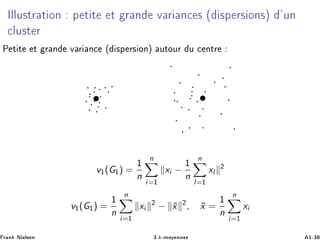 ÁÐÐÙ×ØÖ Ø ÓÒ Ô Ø Ø Ø Ö Ò Ú Ö Ò × ´ ×Ô Ö× ÓÒ×µ ³ÙÒ
ÐÙ×Ø Ö
È Ø Ø Ø Ö Ò Ú Ö Ò ´ ×Ô Ö× ÓÒµ ÙØÓÙÖ Ù ÒØÖ
v½(G½) =
½
n
n
i=½
xi −
½
n
n
l=½
xl
¾
v½(G½) =
½
n
n
i=½
xi
¾
− ¯x ¾
, ¯x =
½
n
n
i=½
xi
Ö Ò Æ Ð× Ò ¿ºk¹ÑÓÝ ÒÒ × ½¹¿
 