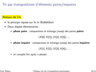ÌÖ Ô Ö ØÖ Ò×ÔÓ× Ø ÓÒ× ³ Ð Ñ ÒØ× Ô Ö ×» ÑÔ Ö ×
Ê × ÙÜ ØÖ ×
◮ Ð ÔÖ Ò
 Ô Ö ÔÓ× ×ÙÖ Ð ØÖ Ù Ð ËÓÖØ
◮ ÙÜ Ø Ô × Ð Ñ ÒØ Ö ×
◮ Ô × Ô Ö 
ÓÑÔ Ö ×ÓÒ Ø 
 Ò ´×Û Ôµ × Ô Ö × Ô Ö ×
(X[¼], X[½]), (X[¾], X[¿]), ....
◮ Ô × ÑÔ Ö 
ÓÑÔ Ö ×ÓÒ Ø 
 Ò ´×Û Ôµ × Ô Ö × ÑÔ Ö ×
(X[½], X[¾]), (X[¿], X[ ]), ....
◮ ØÖ 
ÓÑÔÐ Ø Ò ÔÖ × n Ô × ×
Ö Ò Æ Ð× Ò ¾ºÊ × ÙÜ ØÖ ×¹½ºØÖ Ò×ÔÓ× Ø ÓÒ× Ô Ö×» ÑÔ Ö× ¹ ½
 