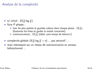 Ò ÐÝ× Ð 
ÓÑÔÐ Ü Ø
◮ ØÖ Ò Ø Ð O( n
P ÐÓ
n
P )
◮ Ö P Ô × ×
◮ ØÖ Ö Ð × ÔÐÙ× Ô Ø Ø × Ø Ö Ò × Ú Ð ÙÖ× Ò× 
 ÕÙ Ô × O( n
P )
´ Ù× ÓÒÒ Ö Ð × Ð ×Ø × Ø Ö Ö Ð ÑÓ Ø 
ÓÒ
 ÖÒ µ
◮ 
ÓÑÑÙÒ 
 Ø ÓÒ× O( n
P ) ´ Ð¸ × Ò× Ø ÑÔ× Ð Ø Ò
 µ
◮ 
ÓÑÔÐ Ü Ø ÐÓ Ð O( n
P ÐÓ
n
P + n) ººº Ô × ØØÖ 
Ø ººº
◮ Ñ × ÒØ Ö ×× ÒØ ×ÙÖ ÙÒ Ö × Ù 
ÓÑÑÙÒ 
 Ø ÓÒ Ò ÒÒ Ù
Ö 
Ø ÓÒÒ Ð ººº
Ö Ò Æ Ð× Ò ¾ºÊ × ÙÜ ØÖ ×¹½ºØÖ Ò×ÔÓ× Ø ÓÒ× Ô Ö×» ÑÔ Ö× ¹
 