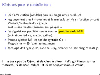 Ê Ú × ÓÒ× ÔÓÙÖ Ð 
ÓÒØÖÐ 
Ö Ø
◮ ÐÓ ³ 

 Ð Ö Ø ÓÒ ´ Ñ Ðµ ÔÓÙÖ Ð × ÔÖÓ Ö ÑÑ × Ô Ö ÐÐ Ð ×
◮ Ö ÖÓÙÔ Ñ ÒØ Ð × k¹ÑÓÝ ÒÒ × Ø Ð Ñ Ò ÔÙÐ Ø ÓÒ × ÓÒ
Ø ÓÒ 
Ó Ø
Î Ö Ò
 »
 ÒØÖÓ ³ÙÒ ÖÓÙÔ

Ó Ø ×ÓÑÑ × Ú Ö Ò
 × × ÖÓÙÔ × ººº
◮ Ð × Ð ÓÖ Ø Ñ × Ô Ö ÐÐ Ð × × ÖÓÒØ 
Ö Ø Ò Ô× Ù Ó¹
Ó ÅÈÁ
´ÓÔ Ö Ø ÓÒ× Ö Ù
 ¸ ×
 ØØ Ö¸ Ø Öµº
◮ È× Ù Ó¹×ÝÒØ Ü ÅÈÁ Ø Ô × ×ÝÒØ Ü ··º
ÈÖÓ Ö ÑÑ ¾¼ Ð Ò × Ù Ñ Ü ÑÙÑ
◮ ØÓÔÓÐÓ Ð³ ÝÔ Ö
Ù ¸ 
Ó Ö Ý¸ ×Ø Ò
 À ÑÑ Ò Ø ÖÓÙØ º
ÁÐ Ò³ ÙÖ Ô × ··¸ Ò 
Ð ×× 
 Ø ÓÒ¸ Ò ³ Ð ÓÖ Ø Ñ × ×ÙÖ Ð ×
Ñ ØÖ 
 ×¸ Ò Å ÔÊ Ù
 ¸ Ø Ò ×ÓÙ×¹ Ò× Ñ Ð × 
 ÙÖ×º
 