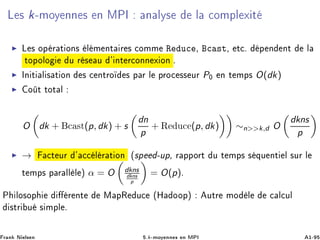 Ä × k¹ÑÓÝ ÒÒ × Ò ÅÈÁ Ò ÐÝ× Ð ÓÑÔÐ Ü Ø
Ä × ÓÔ Ö Ø ÓÒ× Ð Ñ ÒØ Ö × ÓÑÑ Ê Ù ¸ ×Ø¸ Ø º Ô Ò ÒØ Ð
ØÓÔÓÐÓ Ù Ö × Ù ³ ÒØ Ö ÓÒÒ Ü ÓÒ º
ÁÒ Ø Ð × Ø ÓÒ × ÒØÖÓ × Ô Ö Ð ÔÖÓ ×× ÙÖ P¼ Ò Ø ÑÔ× O(dk)
Ó Ø ØÓØ Ð
O dk + ×Ø(p, dk) + s
dn
p
+ Ê Ù (p, dk) ∼n>>k,d O
dkns
p
→ Ø ÙÖ ³ Ð Ö Ø ÓÒ ´×Ô ¹ÙÔ¸ Ö ÔÔÓÖØ Ù Ø ÑÔ× × ÕÙ ÒØ Ð ×ÙÖ Ð
Ø ÑÔ× Ô Ö ÐÐ Ð µ α = O dkns
dkns
p
= O(p)º
È ÐÓ×ÓÔ Ö ÒØ Å ÔÊ Ù ´À ÓÓÔµ ÙØÖ ÑÓ Ð Ð ÙÐ
×ØÖ Ù × ÑÔÐ º
Ö Ò Æ Ð× Ò ºk¹ÑÓÝ ÒÒ × Ò ÅÈÁ ½¹
 