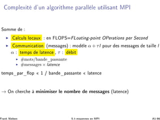 ÓÑÔÐ Ü Ø ³ÙÒ Ð ÓÖ Ø Ñ Ô Ö ÐÐ Ð ÙØ Ð × ÒØ ÅÈÁ
ËÓÑÑ
Ð ÙÐ× ÐÓ ÙÜ Ò ÄÇÈË ÄÓ Ø Ò ¹ÔÓ ÒØ ÇÈ Ö Ø ÓÒ× Ô Ö Ë ÓÒ
ÓÑÑÙÒ Ø ÓÒ ´Ñ ×× ×µ ÑÓ Ð α + τl ÔÓÙÖ × Ñ ×× × Ø ÐÐ l
α Ø ÑÔ× Ð Ø Ò ¸ τ Ø
#ÑÓØ×/ Ò Ô ×× ÒØ
#Ñ ×× ×× latence
Ø ÑÔ× Ô Ö ÓÔ ½ » Ò Ô ×× ÒØ Ð Ø Ò
→ ÇÒ Ö Ñ Ò Ñ × Ö Ð ÒÓÑ Ö Ñ ×× × ´Ð Ø Ò µ
Ö Ò Æ Ð× Ò ºk¹ÑÓÝ ÒÒ × Ò ÅÈÁ ½¹
 