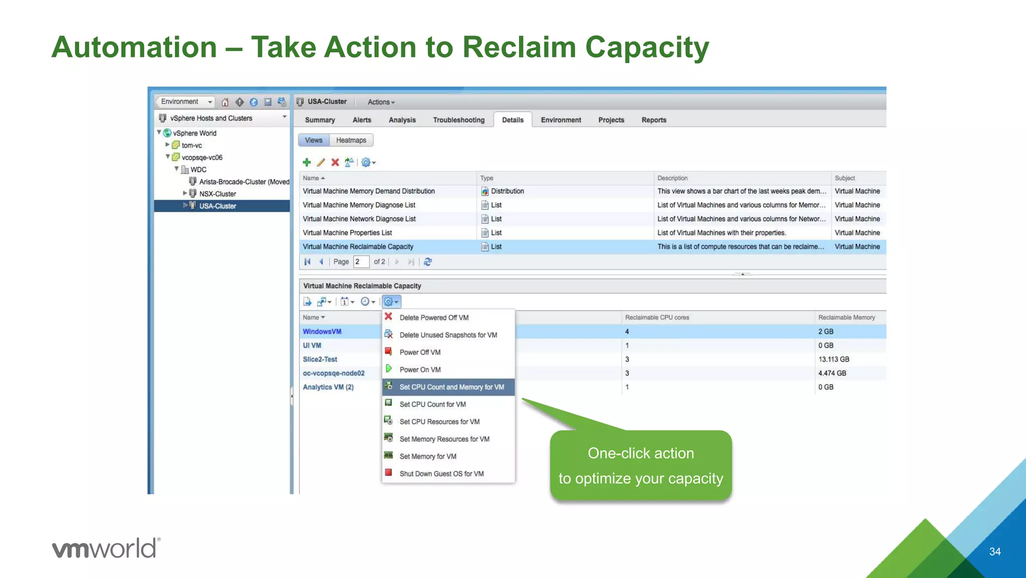 Automation – Take Action to Reclaim Capacity
34
One-click action
to optimize your capacity
 