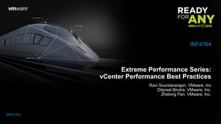 Extreme Performance Series:
vCenter Performance Best Practices
Ravi Soundararajan, VMware, Inc
Dilpreet Bindra, VMware, Inc.
Zhelong Pan, VMware, Inc.
INF4764
#INF4764
 