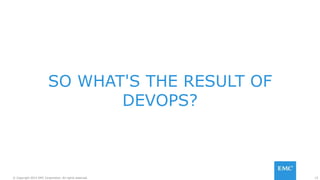 15© Copyright 2015 EMC Corporation. All rights reserved.
SO WHAT'S THE RESULT OF
DEVOPS?
 