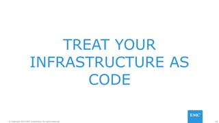 36© Copyright 2015 EMC Corporation. All rights reserved.
TREAT YOUR
INFRASTRUCTURE AS
CODE
 