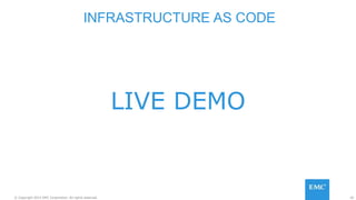 42© Copyright 2015 EMC Corporation. All rights reserved.
LIVE DEMO
INFRASTRUCTURE AS CODE
 