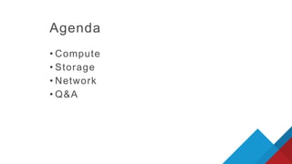 Agenda
• Compute
• Storage
• Network
• Q&A
 