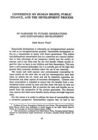 Edith Brown Weiss: In Fairness to Future Generations and Sustainable ...
