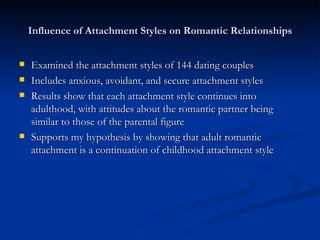 Infant Attachment Styles In Relation To Adult Romantic | PPT