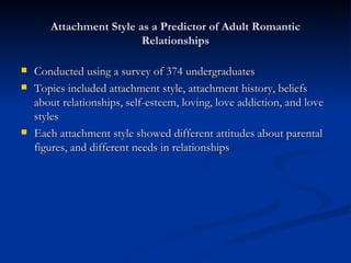 Infant Attachment Styles In Relation To Adult Romantic | PPT