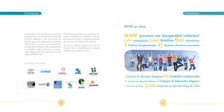 Presentación		                                                                                  		                                                      Presentación




                                                                                                FEVAS en cifras

La Federación Vasca de Asociaciones a favor
de las personas con discapacidad intelectual
                                                FEVAS presta servicios a sus entidades aso-
                                                ciadas y coordina sus actividades unifican-     9.100 personas con discapacidad intelectual
(FEVAS) representa a las asociaciones de        do criterios de acción en aquellas cuestiones
                                                                                                1.160      profesionales     7.900 familias 800 voluntarios
                                                                                                2 Centros Ocupacionales 47 Unidades educativas concertadas
familias que en la Comunidad Autónoma           que afectan a los intereses del colectivo.
Vasca proveen servicios a las personas con
                                                Uno de los objetivos esenciales de esta Fe-
discapacidad intelectual. Está integrada por
                                                deración Vasca es sensibilizar a la sociedad
11 entidades lo que la convierte en el entra-
                                                e influir en las políticas sociales.
mado organizativo más importante en este
ámbito del País Vasco.



ENTIDADES ASOCIADAS:




                                                                                                3   Centros de Atención Temprana          69 Unidades residenciales
                                                                                                37   Centros de Atención Diurna   2 Colegios de Educación Especial
                                                                                                3   Servicios de Tutela   3.000 usuarios en sus servicios de Ocio


                                            8                                                                                         9
 