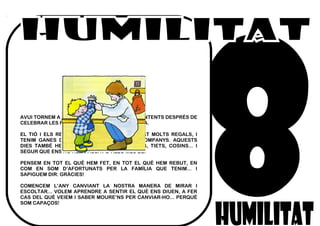 AVUI TORNEM A L’ESCOLA, SEGUR QUE MOLT CONTENTS DESPRÉS DE
CELEBRAR LES FESTES DE NADAL AMB LA FAMÍLIA.
EL TIÓ I ELS REIS SEGUR QUE ENS HAN PORTAT MOLTS REGALS, I
TENIM GANES D’EXPLICAR-HO ALS NOSTRES COMPANYS. AQUESTS
DIES TAMBÉ HEM ESTAT AMB ELS PARES, AVIS, TIETS, COSINS... I
SEGUR QUE ENS HO HEM PASSAT D’ALLÒ MÉS BÉ.
PENSEM EN TOT EL QUÈ HEM FET, EN TOT EL QUÈ HEM REBUT, EN
COM EN SOM D’AFORTUNATS PER LA FAMÍLIA QUE TENIM... I
SAPIGUEM DIR: GRÀCIES!
COMENCEM L’ANY CANVIANT LA NOSTRA MANERA DE MIRAR I
ESCOLTAR... VOLEM APRENDRE A SENTIR EL QUÈ ENS DIUEN, A FER
CAS DEL QUÈ VEIEM I SABER MOURE’NS PER CANVIAR-HO... PERQUÈ
SOM CAPAÇOS!
 