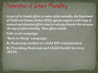 IMR in Indian StatesState having Lowest IMR….. Kerala– 14 per 1000 live birthsStates having highest IMR’s…..Uttar Pradesh  -83 per 1000 live birthsOrissa–96 per 1000 live birthsThere  is a lot of evidence that IMR can be brought down by higher literacy rates(especially for women) and better primary health care services.
